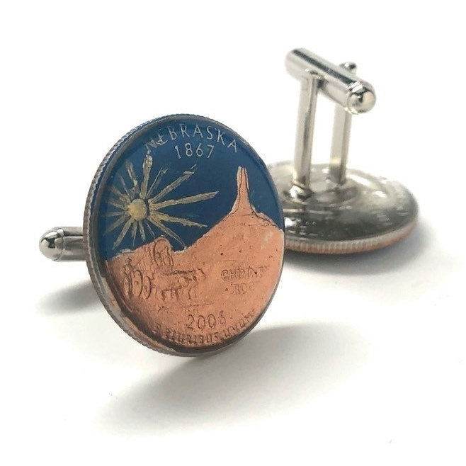 Enamel Cufflinks Hand Painted Nebraska State Quarter Enamel Coin Jewelry Money Currency Finance Accountant Cuff Links Image 3