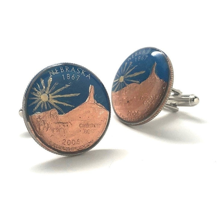 Enamel Cufflinks Hand Painted Nebraska State Quarter Enamel Coin Jewelry Money Currency Finance Accountant Cuff Links Image 4