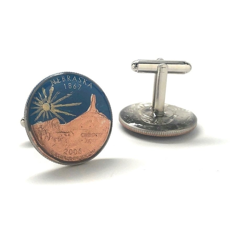 Enamel Cufflinks Hand Painted Nebraska State Quarter Enamel Coin Jewelry Money Currency Finance Accountant Cuff Links Image 4