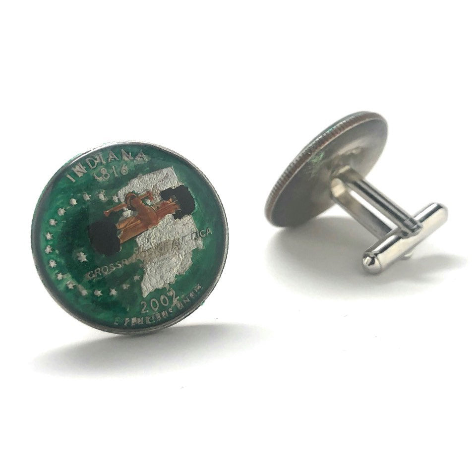 Enamel Cufflinks Indiana Quarter Suit Flag State Enamel Coin Jewelry USA US United States Indianapolis Indie 500 Coin Image 2