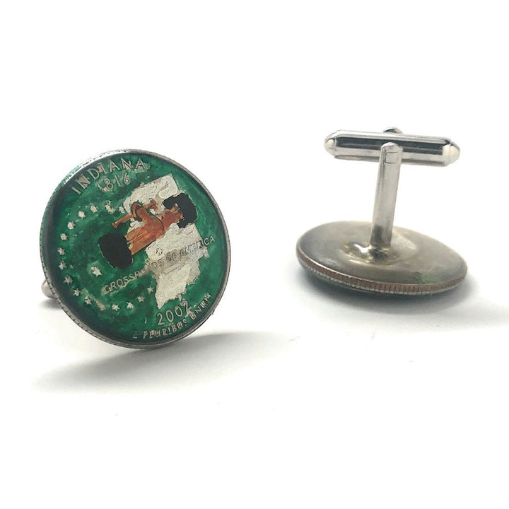 Enamel Cufflinks Indiana Quarter Suit Flag State Enamel Coin Jewelry USA US United States Indianapolis Indie 500 Coin Image 3