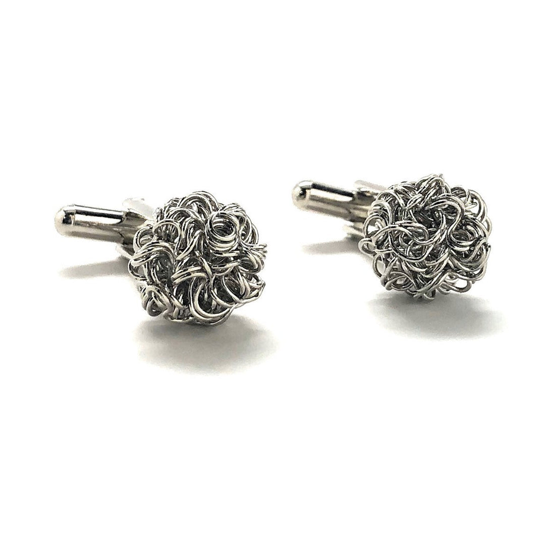 Silver Coil Ball Cufflinks Woven Cool Design Cuff Links Image 1