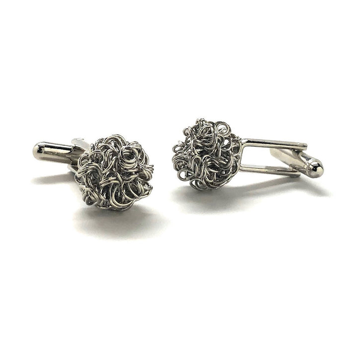 Silver Coil Ball Cufflinks Woven Cool Design Cuff Links Image 2