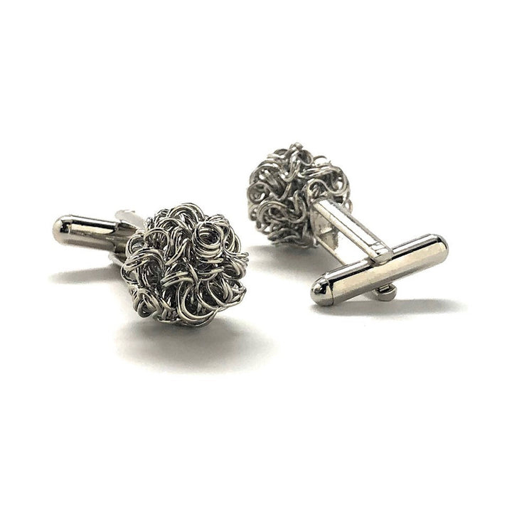 Silver Coil Ball Cufflinks Woven Cool Design Cuff Links Image 3