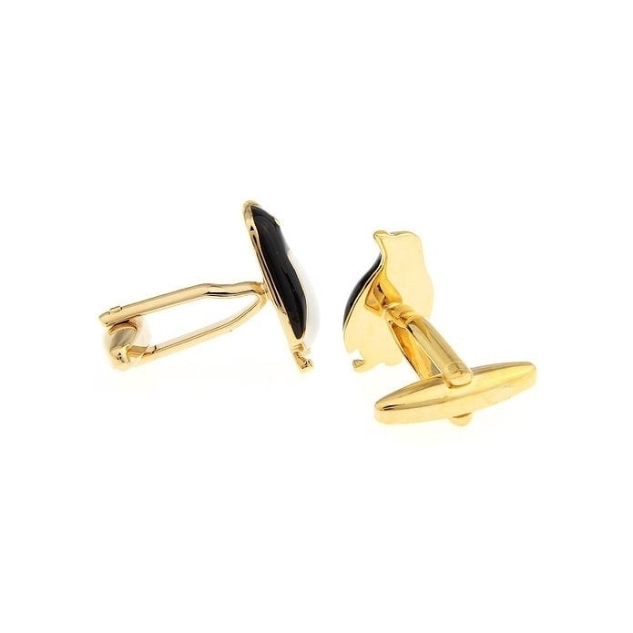 Penguin Cufflinks Gold Black White Penguin Yellow Nose Antarctic Standing Penguin Cuff Links Image 2