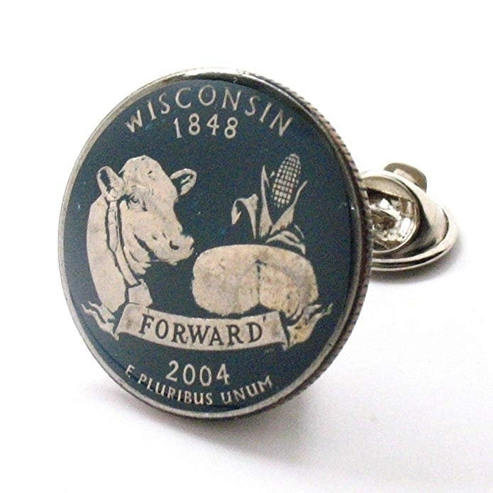 Birth Year Wisconsin Coin Lapel Pin Tie Tack Suit Flag State Coin Jewelry USA Keepsakes Cool Fun Gift Box Image 1