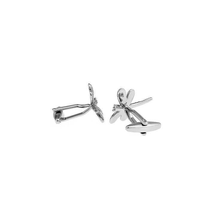 Crystal Dragonfly Cufflinks Silver Toned Beautiful FLying Dragonfly Bug Cuff Links Image 2