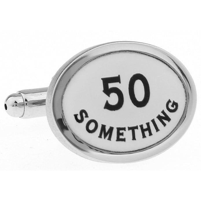 Enamel 50 Something Fun Fifty Birthday Cufflinks Cuff Links Gifts for Dad Gifts for Husband Gifts for Him white Image 1