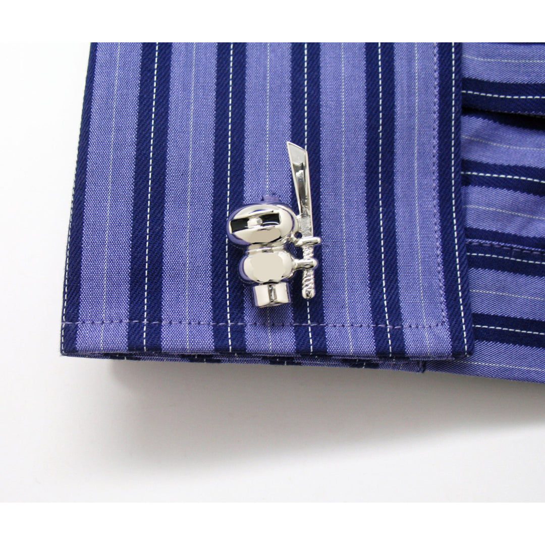 Little Ninja Cufflinks Shiny Silver Power Warrior Cufflinks Cuff Links White Elephant Gifts Image 4