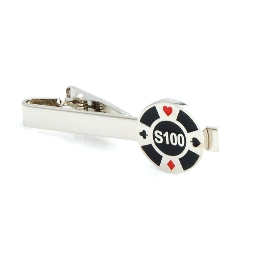 Las Vegas Poker Chip Tie Clip Tie Bar Silver Tone Very Cool Comes with Gift Box Image 1