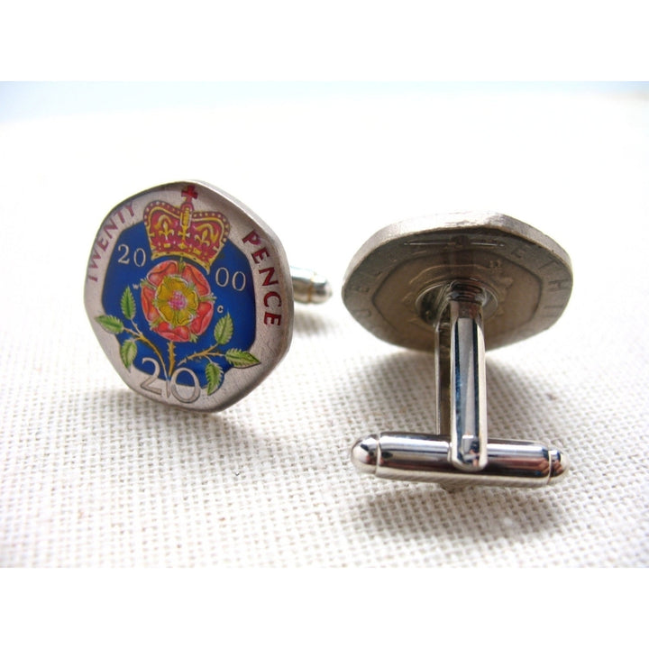 Enamel Cufflinks Hand Painted British Twenty Pense Enamel Coin Jewelry England Royal Cuff Links Birmingham London Leeds Image 2