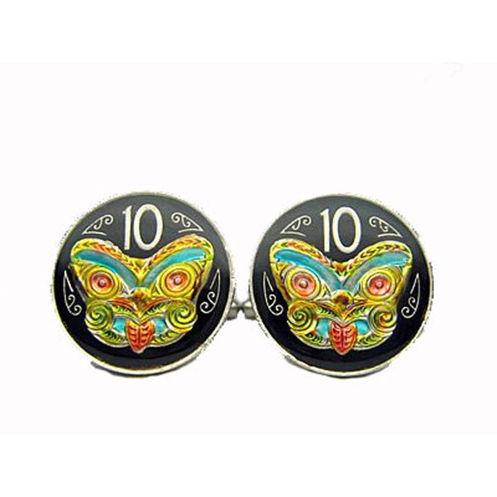 Birth Year Birth Year Enamel Cufflinks Hand Painted Zealand Enamel Coin Jewelry Black and Color Enamel Cuff Links Comes Image 1