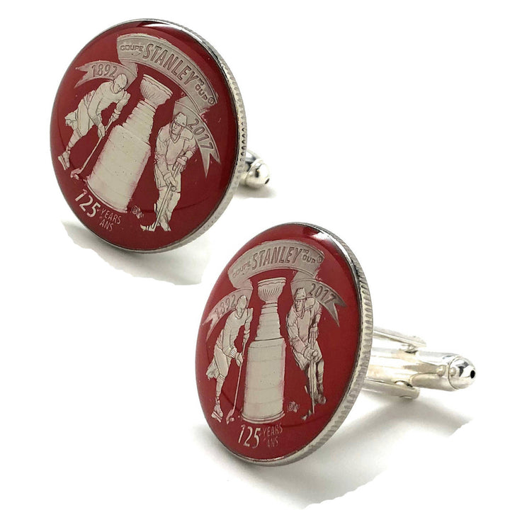 Enamel Cufflinks Hand Painted Red Edition NHL Ice Hockey Cuff Links Stanley Cup Trophy Winner 20017 Canadian Quarter Image 3