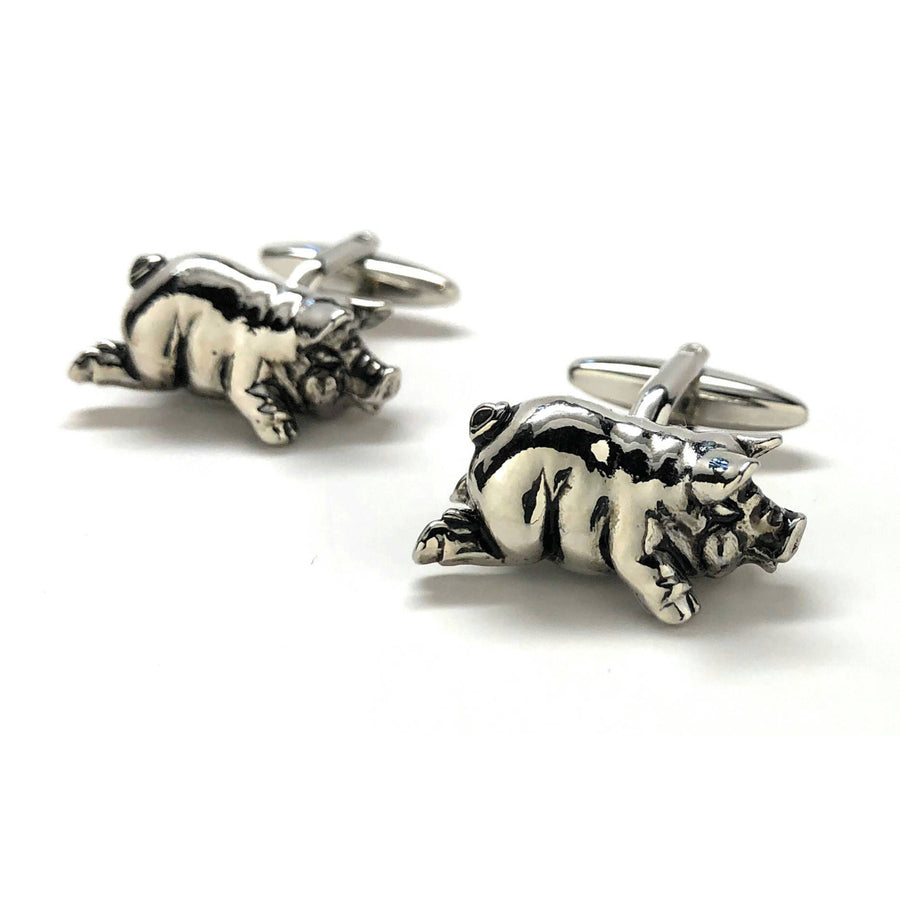 Farm Pig Cufflinks Farm Love Fun Wear Lazy Piggies Silver Tone 3-D Cuff Links White Elephant Gifts Image 1