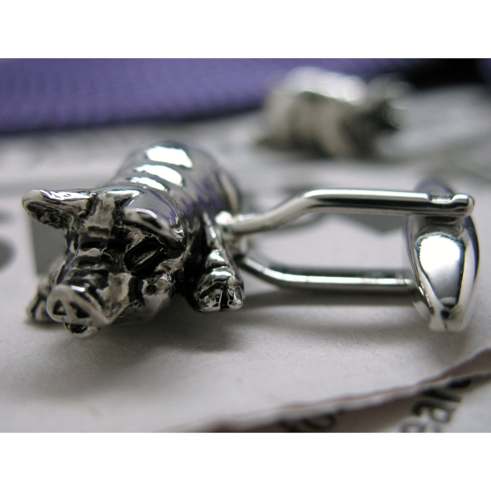 Farm Pig Cufflinks Farm Love Fun Wear Lazy Piggies Silver Tone 3-D Cuff Links White Elephant Gifts Image 2