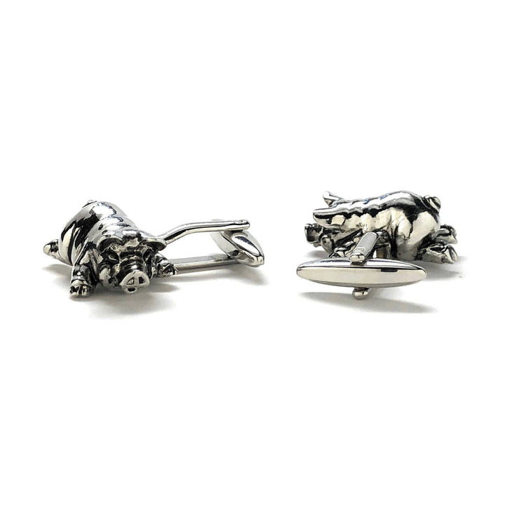 Farm Pig Cufflinks Farm Love Fun Wear Lazy Piggies Silver Tone 3-D Cuff Links White Elephant Gifts Image 3