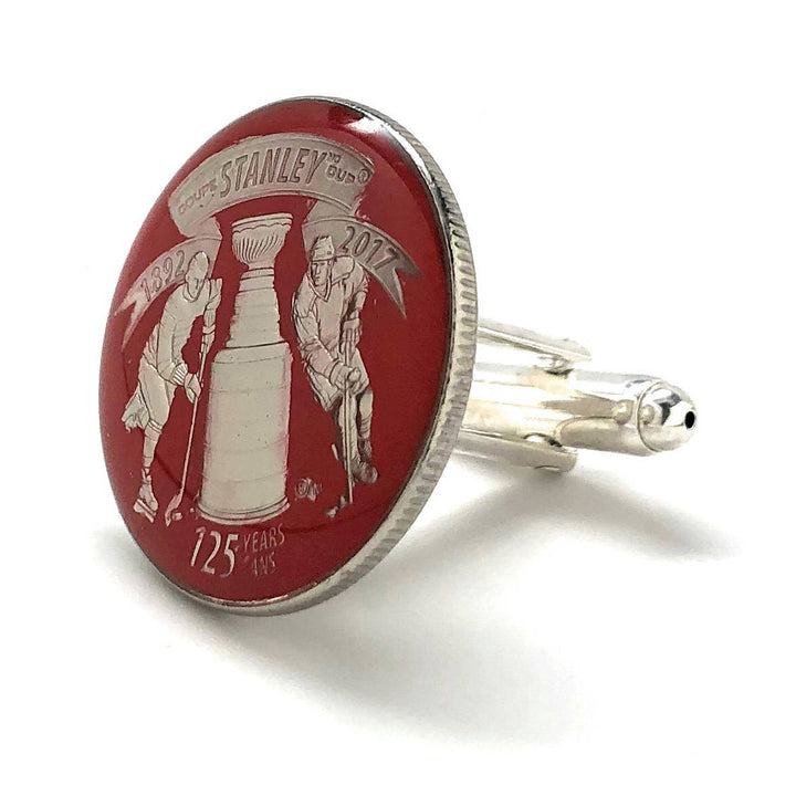 Enamel Cufflinks Hand Painted Red Edition NHL Ice Hockey Cuff Links Stanley Cup Trophy Winner 20017 Canadian Quarter Image 4