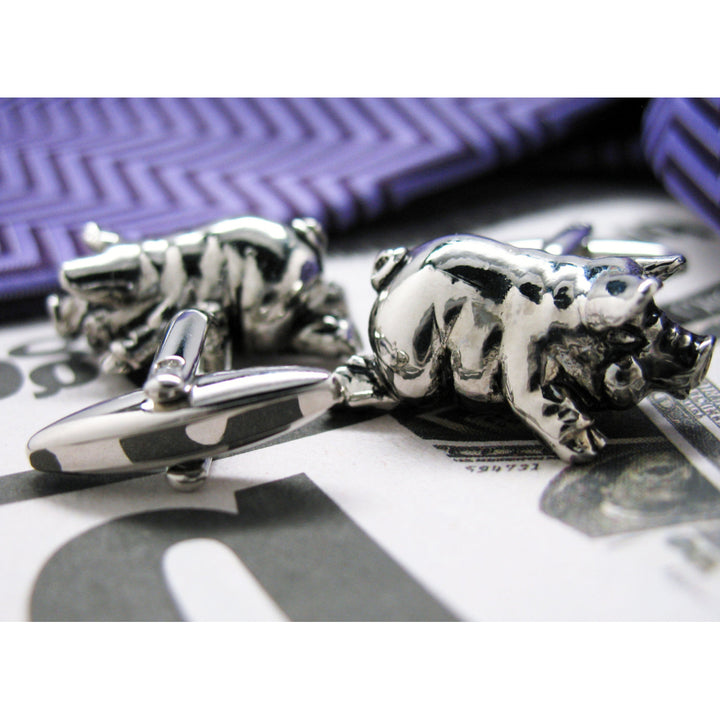 Farm Pig Cufflinks Farm Love Fun Wear Lazy Piggies Silver Tone 3-D Cuff Links White Elephant Gifts Image 4