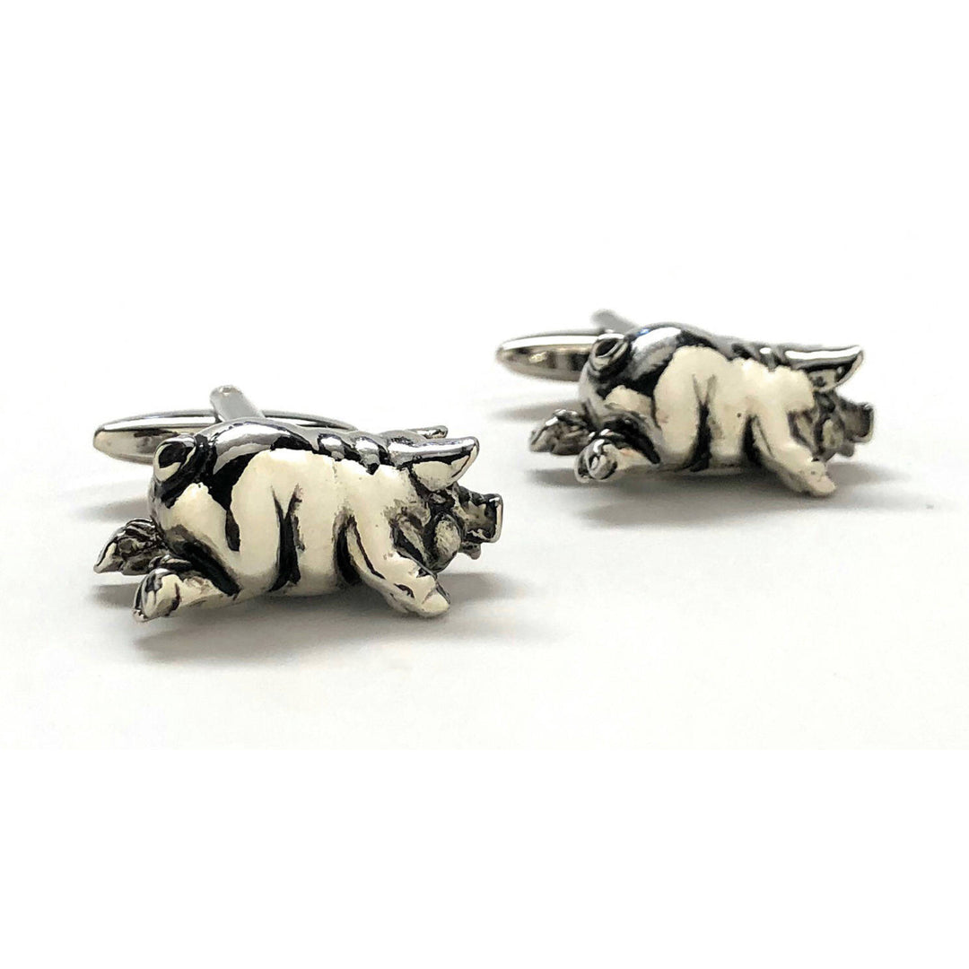 Farm Pig Cufflinks Farm Love Fun Wear Lazy Piggies Silver Tone 3-D Cuff Links White Elephant Gifts Image 4