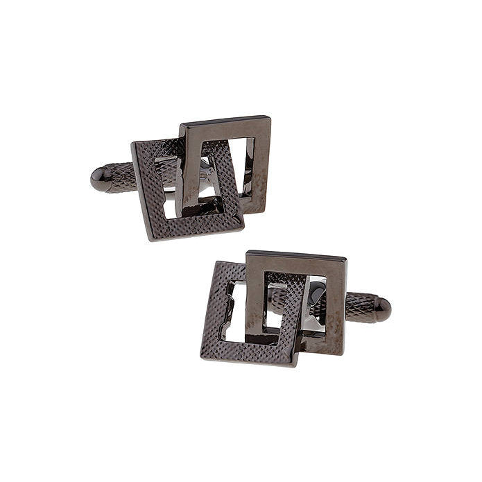 Gunmetal Interlocking Cufflinks Square Frame Cufflinks Checkered Grooved Bullet Back Post Wedding Forever Love Cuff Image 1