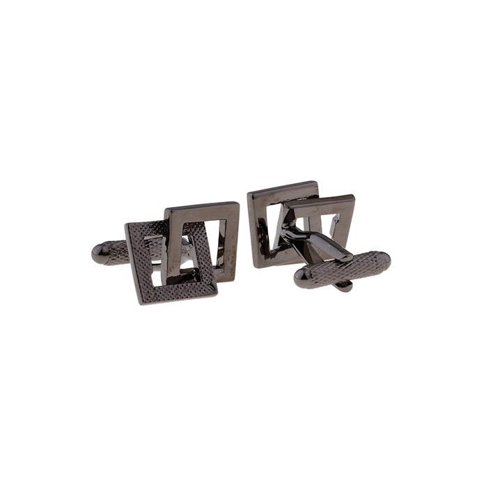 Gunmetal Interlocking Cufflinks Square Frame Cufflinks Checkered Grooved Bullet Back Post Wedding Forever Love Cuff Image 2