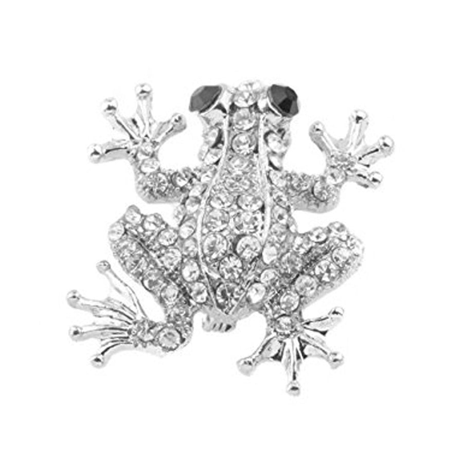 Frog Brooch Glistening Silver Tone Diamante Crystal Frog Brooch Pin Image 1