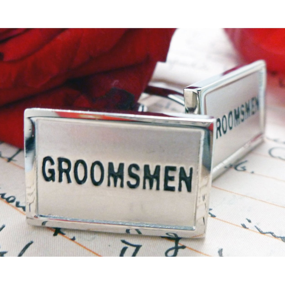 Grooms Men Cufflinks Wedding Day Silver Toned Rectangle Bullet Post Cuff Links Great for Weddings Gift Box for the Boys Image 2