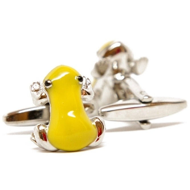 Jumping Frog Cufflinks Silver tone Yellow Enamel Cuff Links Image 3