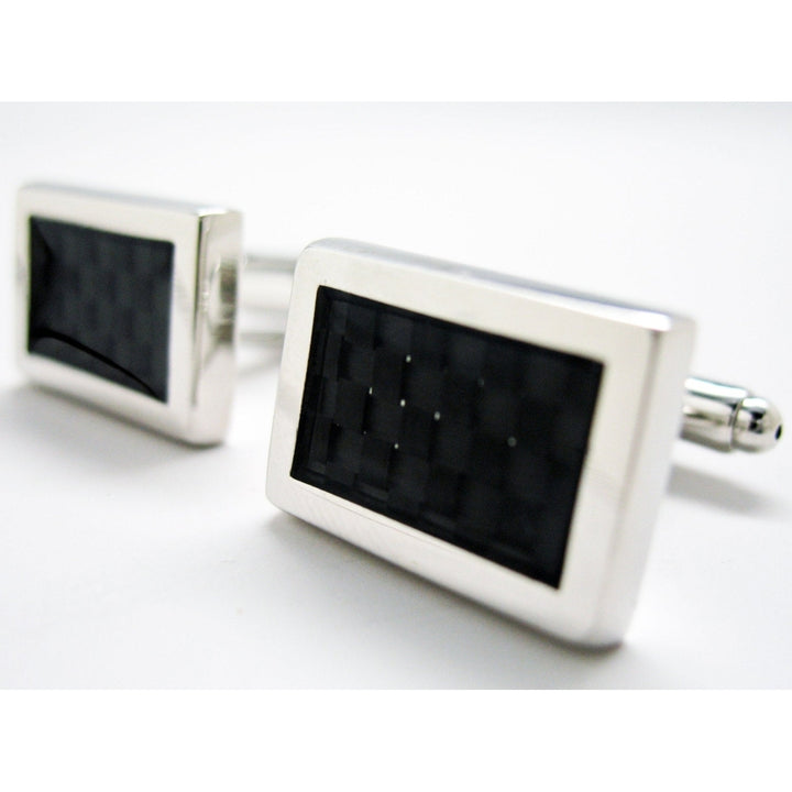 Modern Cut B Squared Cufflinks Silver Toned Black Inlay Classic Cuff Links Image 1