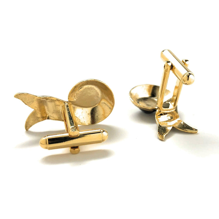 Persian Ribbon Cufflinks Embossed Gold Tone Black Crystal Cuff Links Image 3