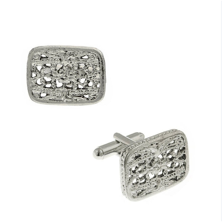 Embossed Square Filigree Cufflinks Silver Tone Cuff Links Image 1