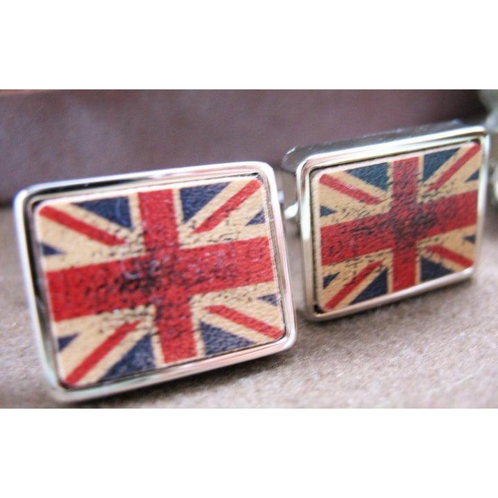 British Flag Cufflinks Vintage UK Old School Antique Look Cuff Links Image 1