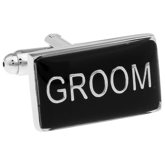 Groom Cufflinks Wedding Jewelry for Men Gift for Groom Black Enamel with Silver Tone Cuff Links Great for Weddings Big Image 3