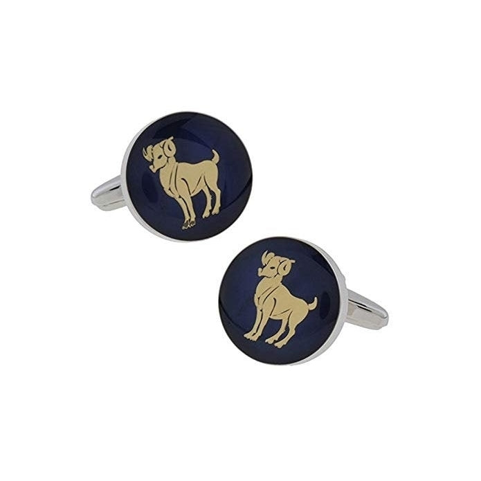 Mens Executive Cufflinks Aries Zodiac Sign Deep Blue Enamel Gold Symbol Astrology Cuff Links Image 1