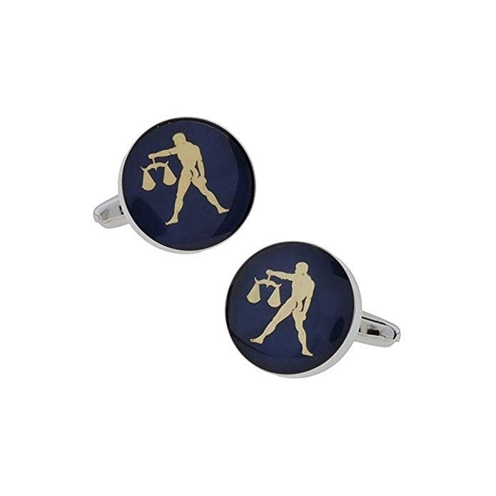 Mens Executive Cufflinks Libra Zodiac Sign Deep Blue Enamel Gold Symbol Astrology Cuff Links Image 1