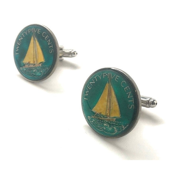 Birth Year Birth Year Enamel Cufflinks Bahamas sailboat 25 cent coins Hand Painted Enamel Coin Jewelry Cuff Links Image 4