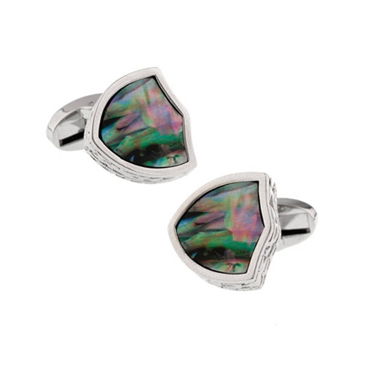 Abalone Shell Shield Cufflinks Thick Distinctive Look Real Shell Cool Mother of Pearl Cuff Links Comes with Gift Box Image 1