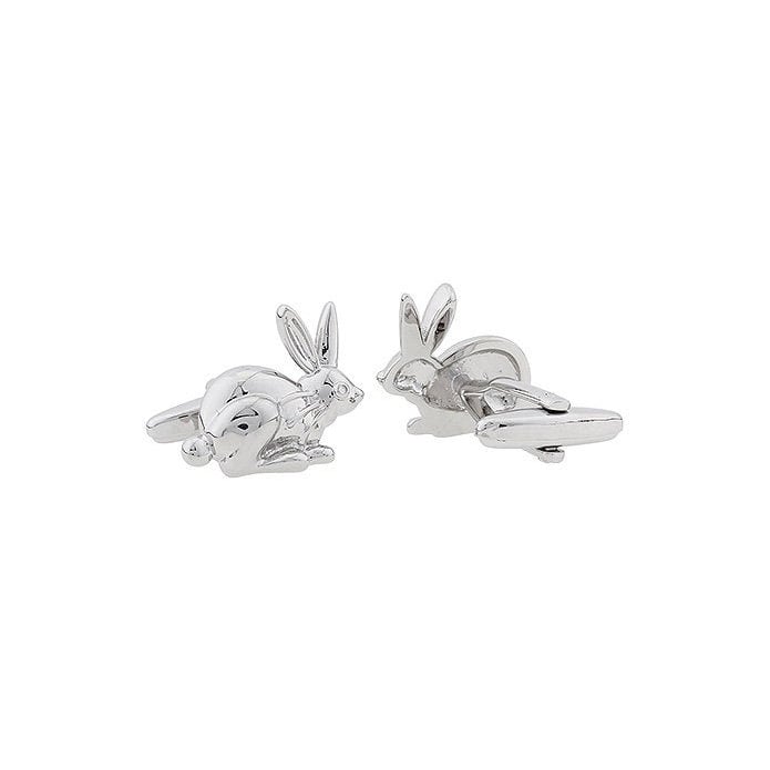 Silver Rabbit Cufflinks Lucky Rabbit Big Easter Bunny Silver Tone Cuff Links Comes with gift Box Image 1