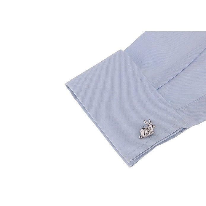 Silver Rabbit Cufflinks Lucky Rabbit Big Easter Bunny Silver Tone Cuff Links Comes with gift Box Image 2