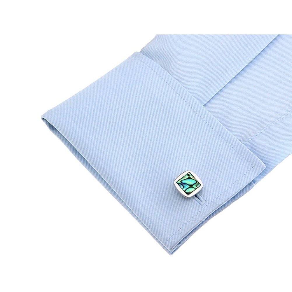 Abalone Shell Silver Trim Cufflinks Distinctive Look Real Shell Cool Mother of Pearl Cuff Links Comes with Gift Box Image 4