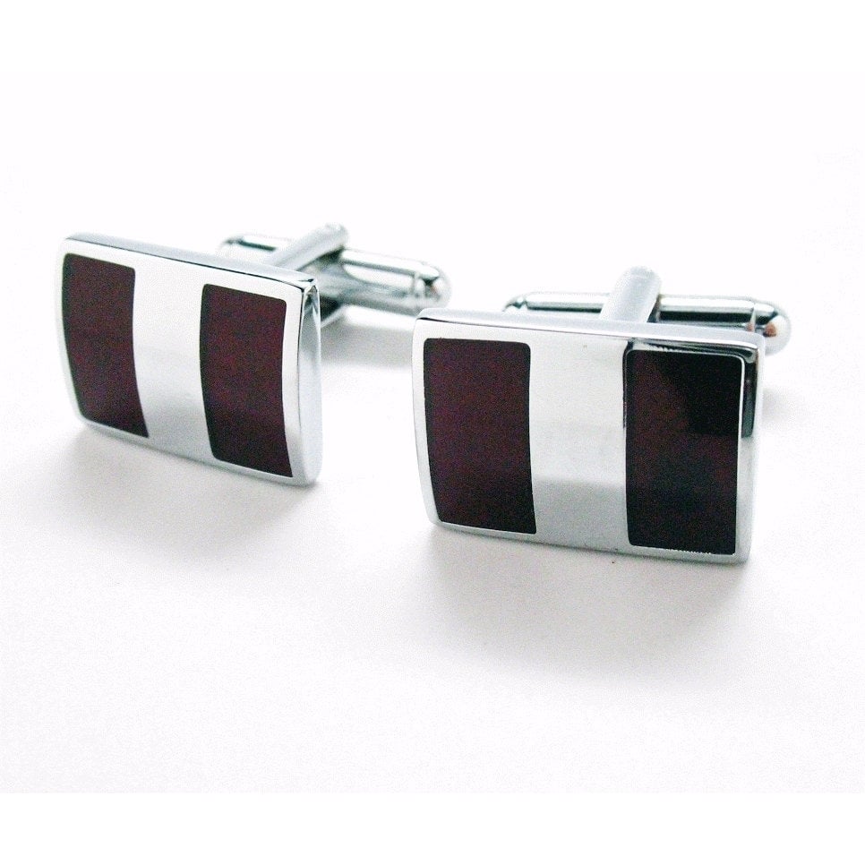 Shiny Silver Cufflinks York Executive Stripes Cherrywood Stainless Steel Classic Post Perfect Cuff Links Image 1