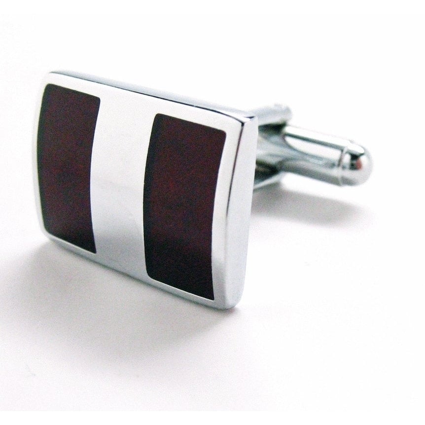 Shiny Silver Cufflinks York Executive Stripes Cherrywood Stainless Steel Classic Post Perfect Cuff Links Image 2