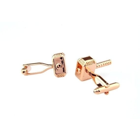 Norse Mythology Rose Gold Thors Hammer Thunder and Lightning Cufflinks Cuff Links Image 2