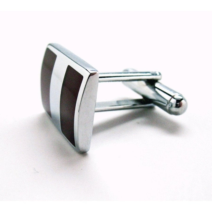 Shiny Silver Cufflinks York Executive Stripes Cherrywood Stainless Steel Classic Post Perfect Cuff Links Image 3