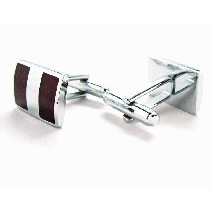 Shiny Silver Cufflinks York Executive Stripes Cherrywood Stainless Steel Classic Post Perfect Cuff Links Image 4