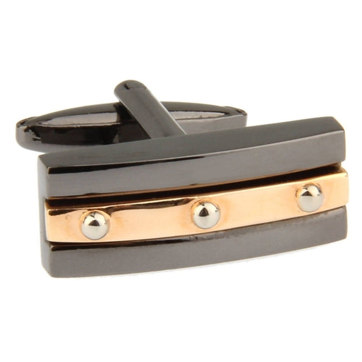 Gunmetal Gold Tone Rivets Design Cufflinks Gunmetal Tone 3D Design Heavy Detailed Cuff Links Comes with Gift Box Image 3