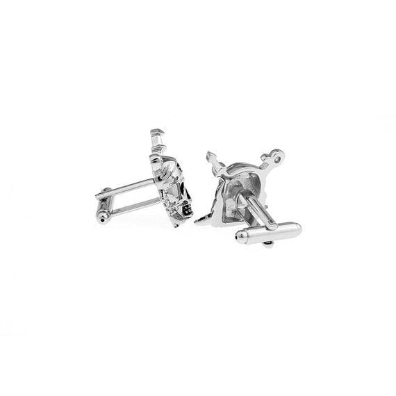 Silver Tone Pirate Skull Cufflinks Ahoy Matey Pirate Skeleton Crossed Swords Cufflinks Cuff Links Image 2