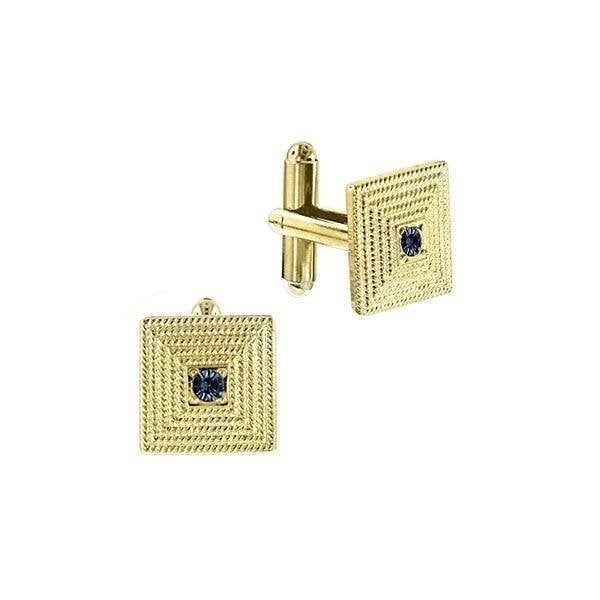 Gold Frame Rim Cufflinks Center Square Blue Crystal Gem Accents Cufflinks Cuff Links Image 1