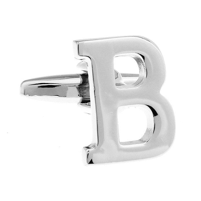 Classic "B" Cufflinks Silver Tone Initial Alaphabet Cut Letters B Cuff Links Groom Father Bride Wedding Anniversary Image 1