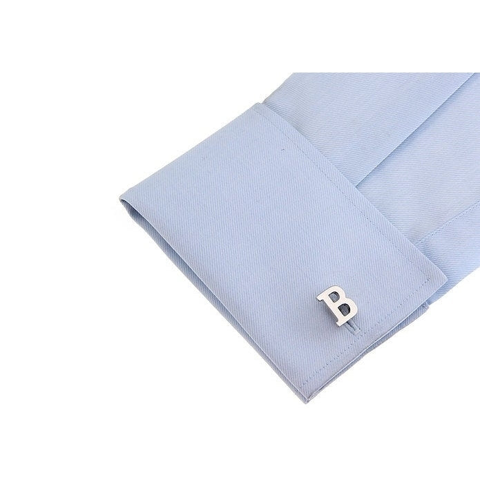 Classic "B" Cufflinks Silver Tone Initial Alaphabet Cut Letters B Cuff Links Groom Father Bride Wedding Anniversary Image 3